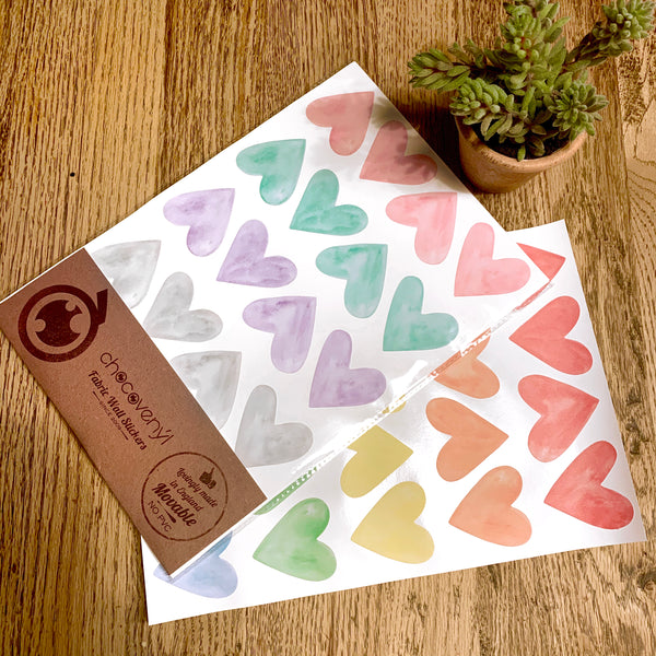 Watercolour Hearts Wall Stickers, Multicolour