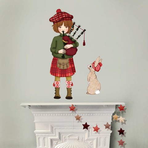 Burn's Night Belle and Boo Wall Stickers, Scottish Tartan & Bagpipes!