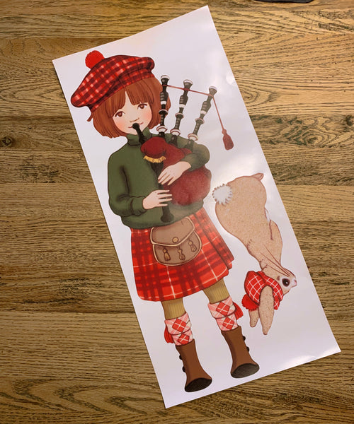 Burn's Night Belle and Boo Wall Stickers, Scottish Tartan & Bagpipes!