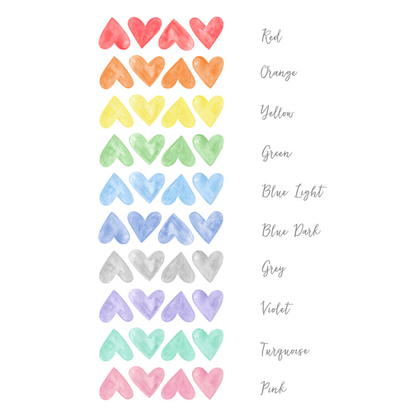 Watercolour Hearts Wall Stickers, Monocolour